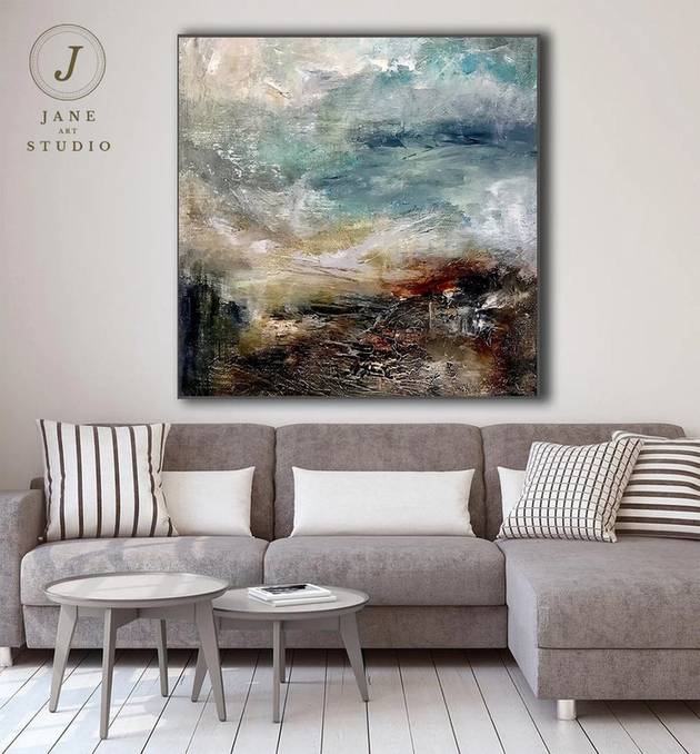 Oversized Oil Beach - original hand-painted artwork for hotel